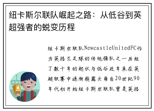 纽卡斯尔联队崛起之路:从低谷到英超强者的蜕变历程