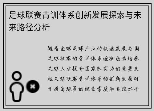 足球联赛青训体系创新发展探索与未来路径分析