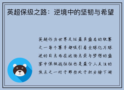 英超保级之路：逆境中的坚韧与希望